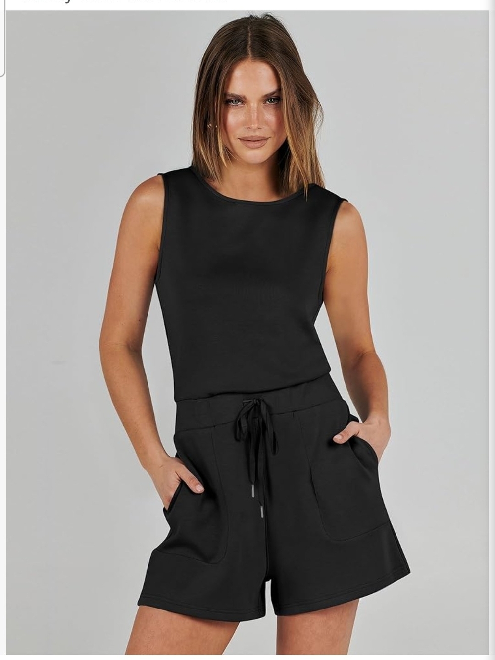 Black Sleeveless Romper with Drawstring Waist